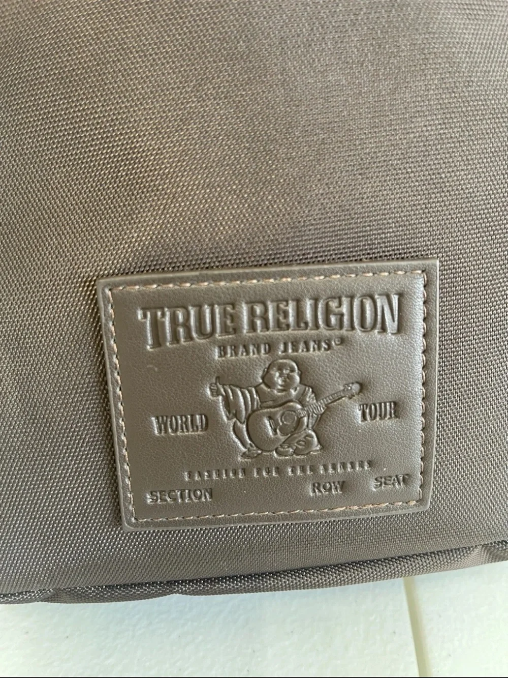 True Religion Brown Sling Belt Bag with Gold Accent